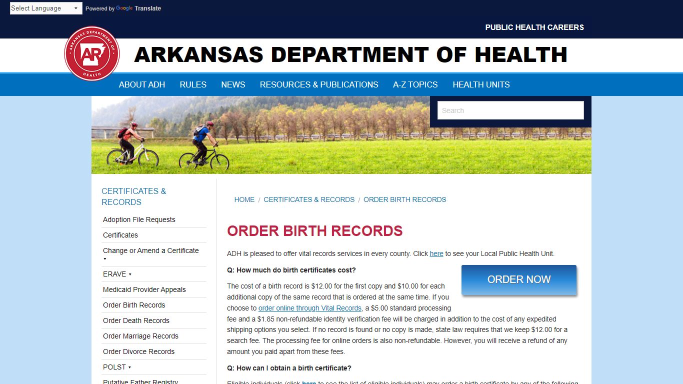 Order Birth Records Arkansas Department of Health